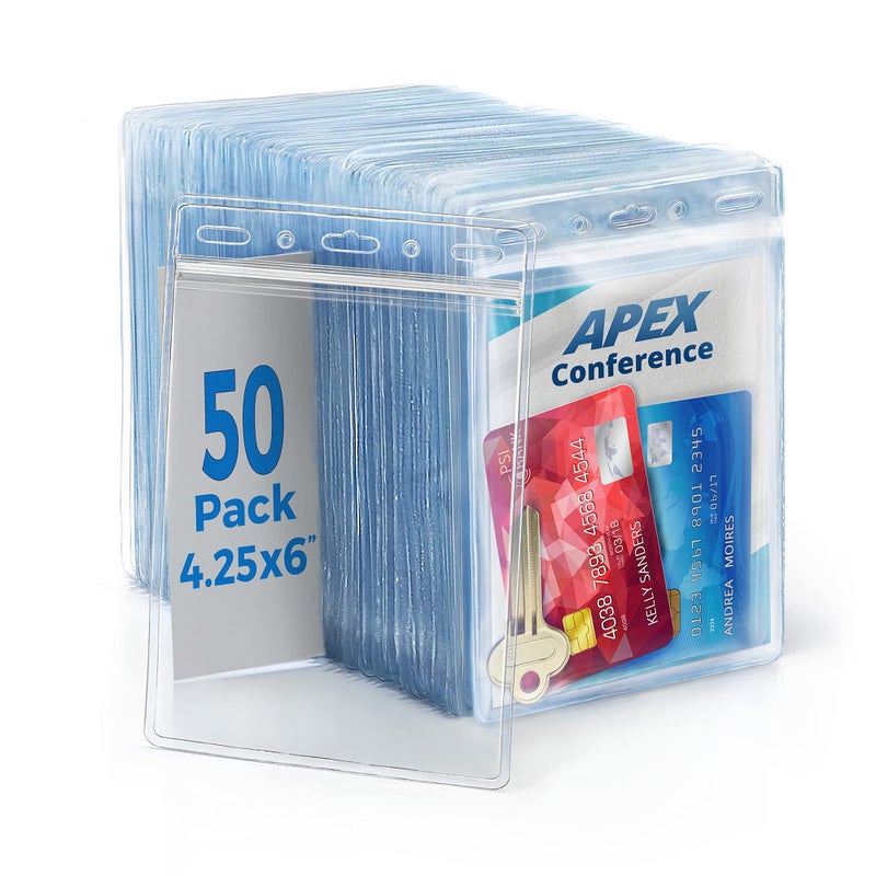 Mata1-USA Extra-Thick Passport & Identification Card Holders (Clear, 4x6 Inch, 50 Pack), Extra Large (XXL) Vertical Plastic ID Name Card Badge Holder with Zipper - Image 1